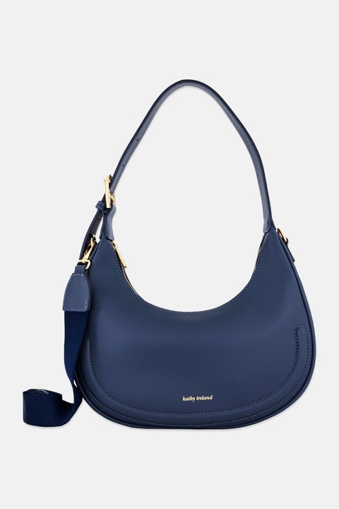 حقيبة كتف بشعار العلامة التجارية للنساء، أزرق رمادي